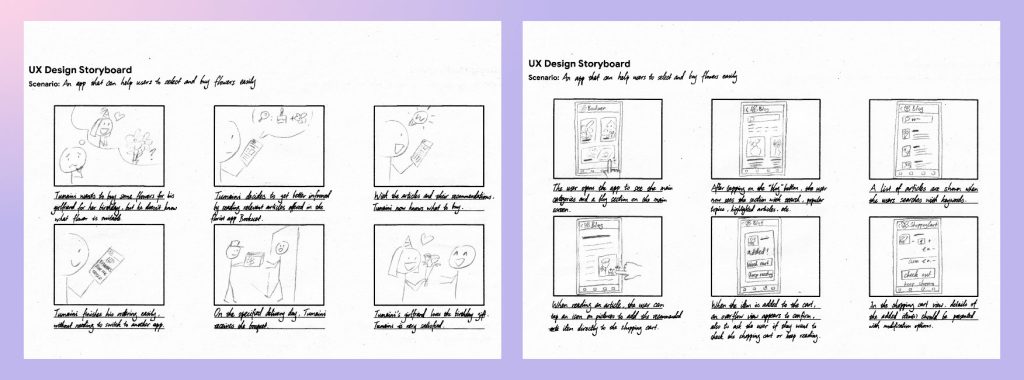 Hand drawn storyboards